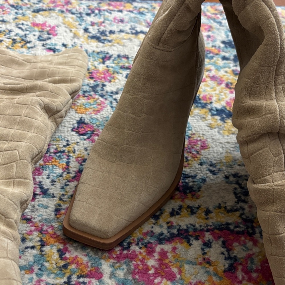 Taupe Suede Knee-High Women's Boots - Picture 2 of 5